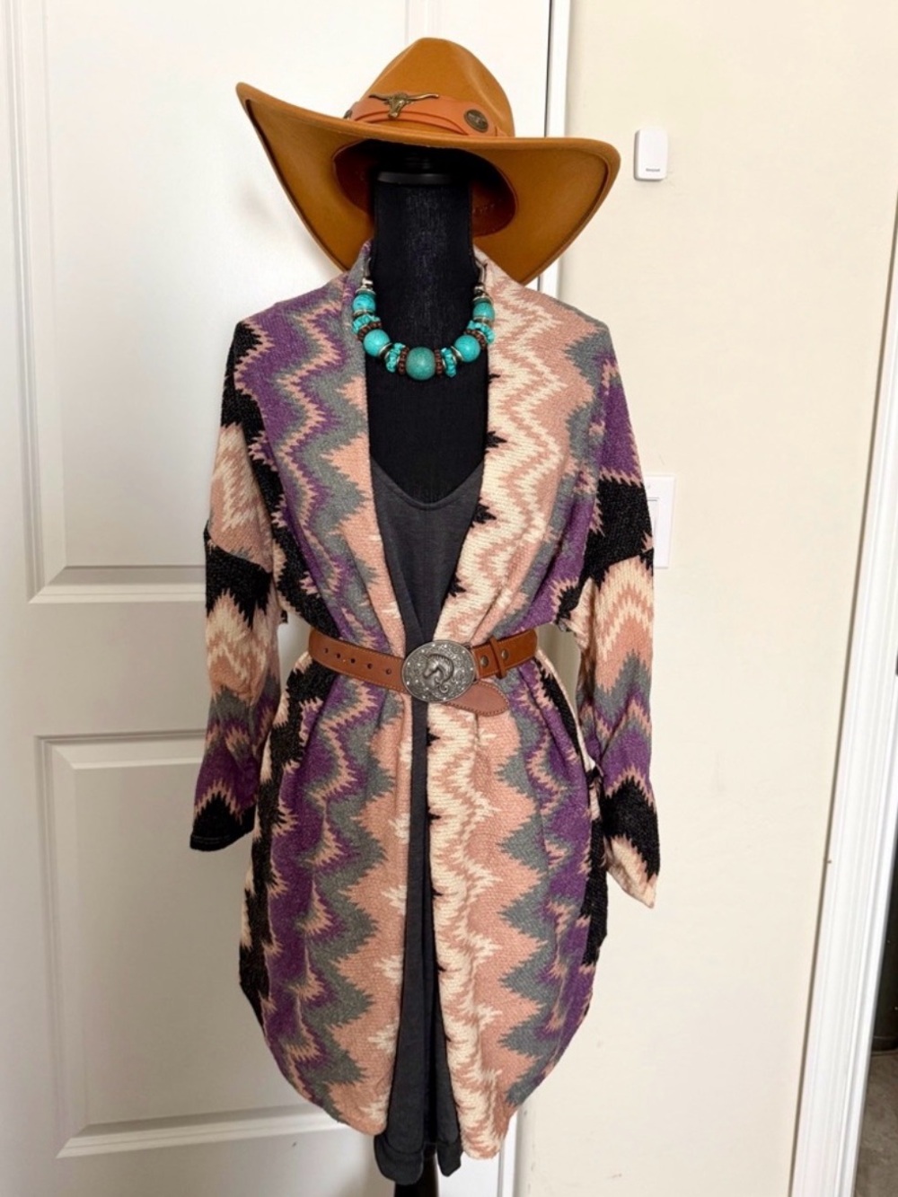 Fringed Aztec Pattern Cardigan